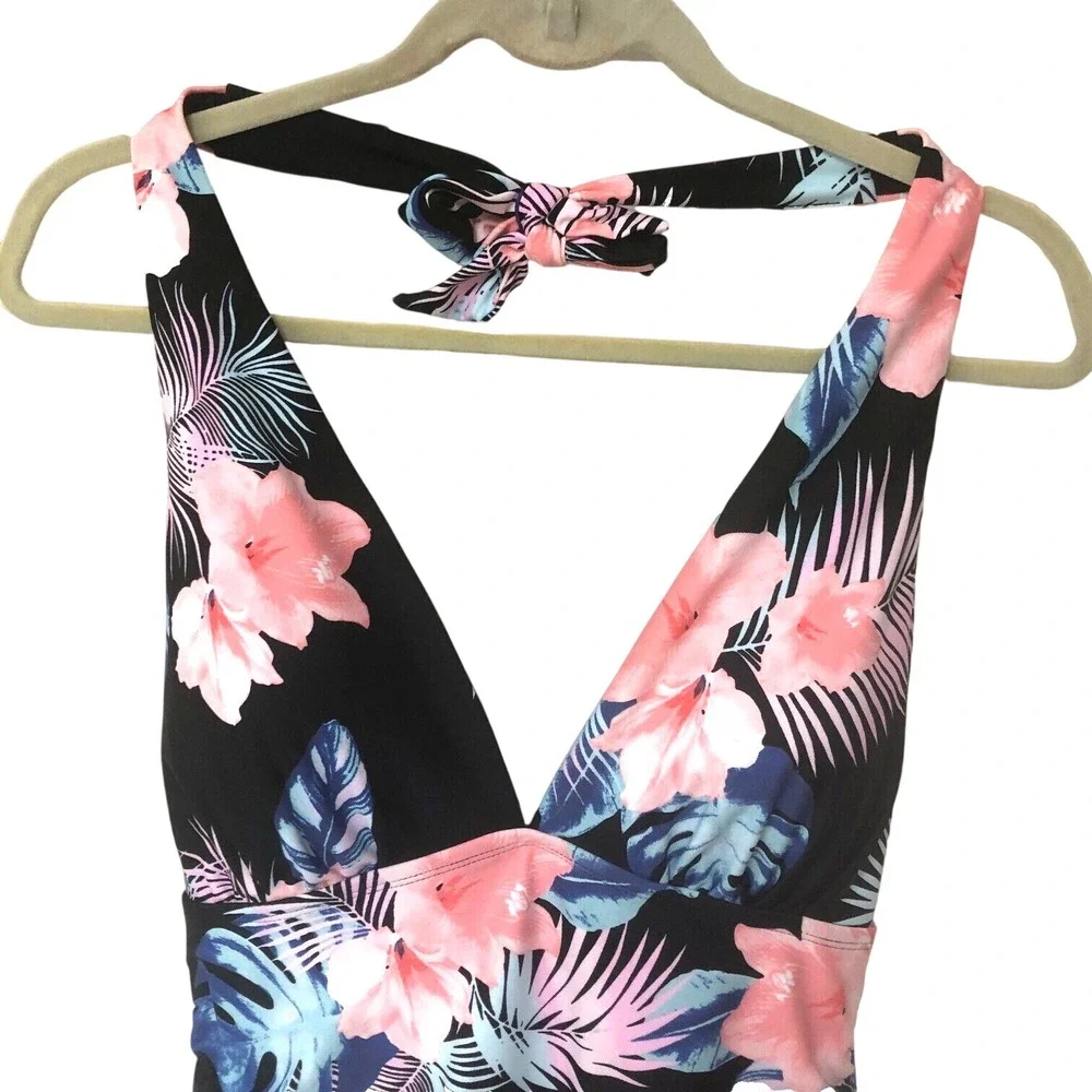 NWT‎ DKNY Halter Swimsuit UPF Bathing Suit 1 PC Floral Beach Vacation Womens XL - Picture 4 of 9